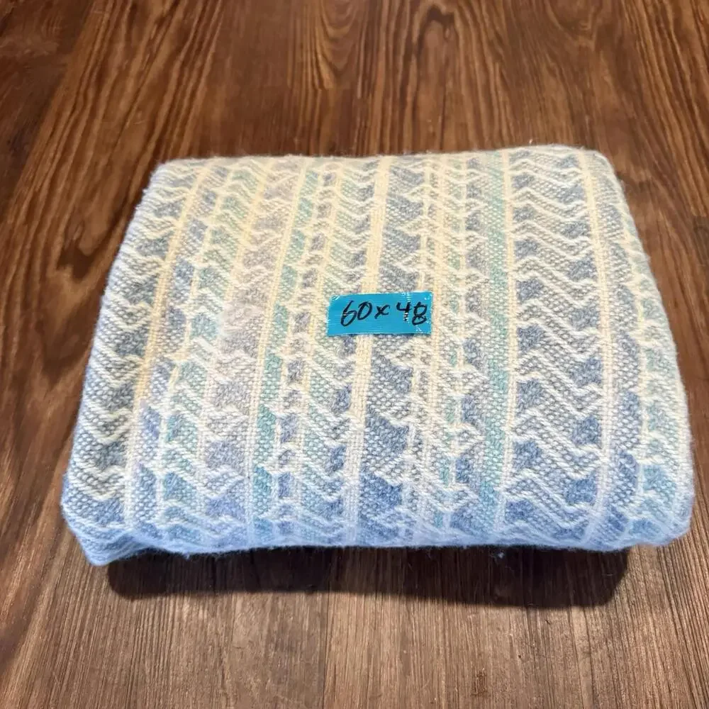 Vintage 90s RARE Pendleton Woolen Mills Fringed Throw Blue Label Blue Gold 60x48